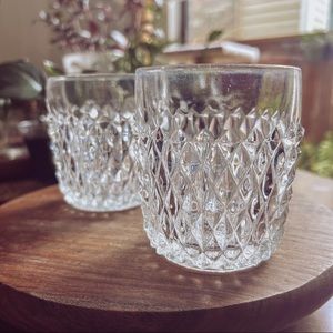 Vintage Indiana Glass Diamond Point Rocks Drinking Glass set of 2